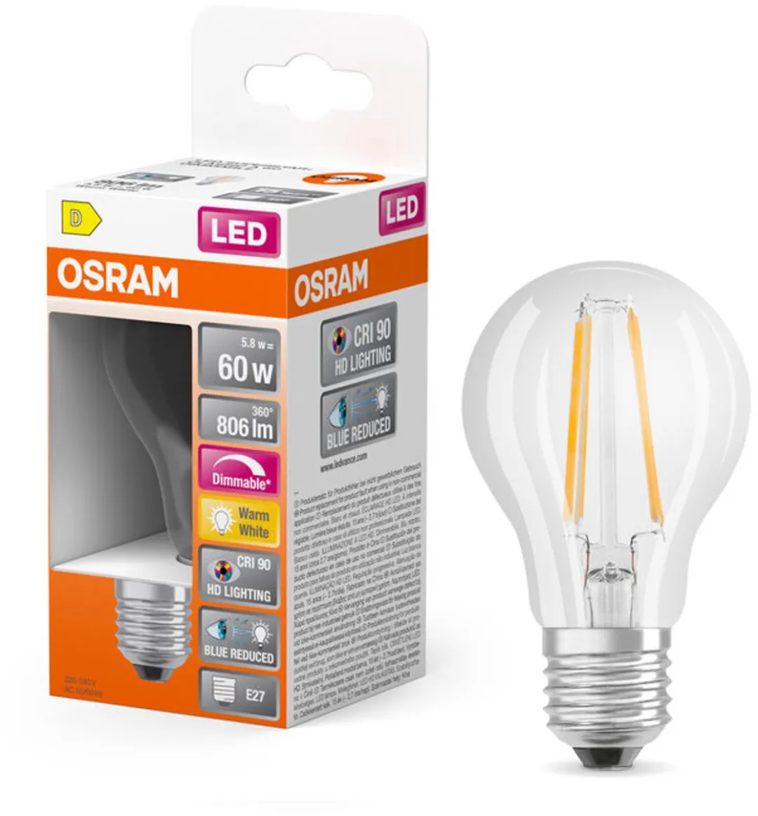 Osram LED Superstar E27 Peer Filament 5.8W 806lm