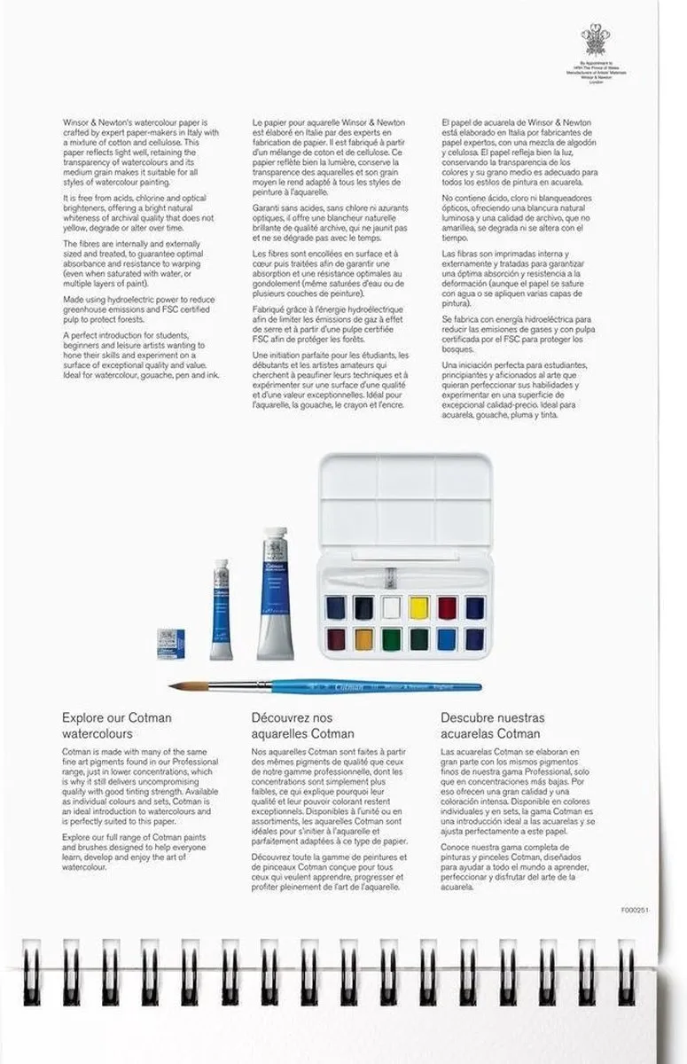 Winsor & Newton Waterverf Blok A4 Spiraal - 1 Kleur