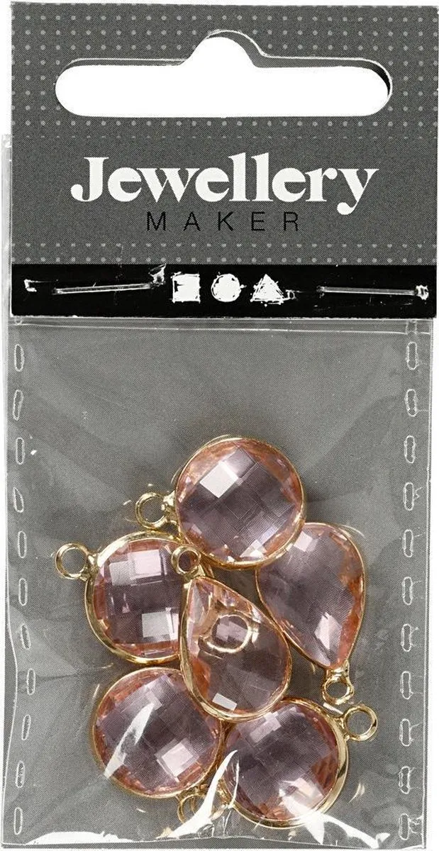 Creativ Company Sieradenhanger Cabochon Facetglas 15-20mm - Lichtroze - 6 Stuks