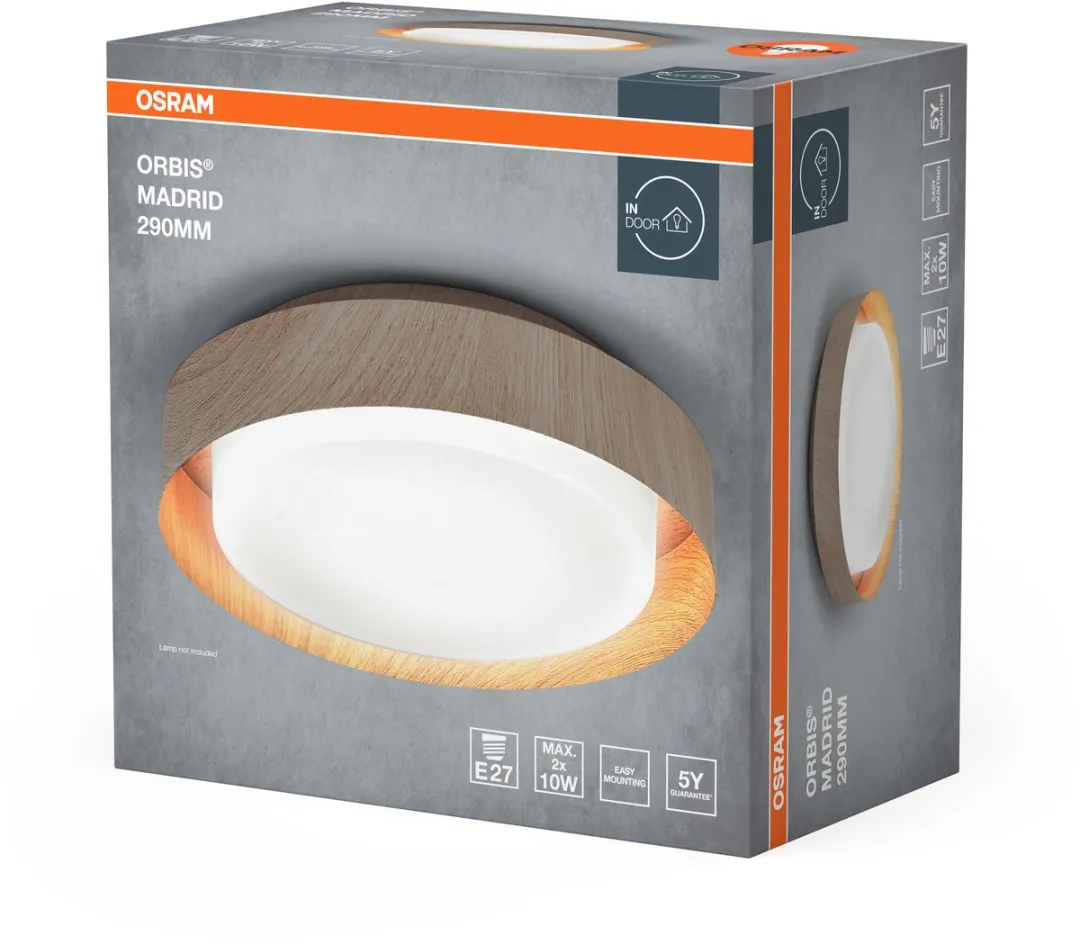 Osram Orbis Madrid Plafondlamp 290mm - Houtkleur - E27