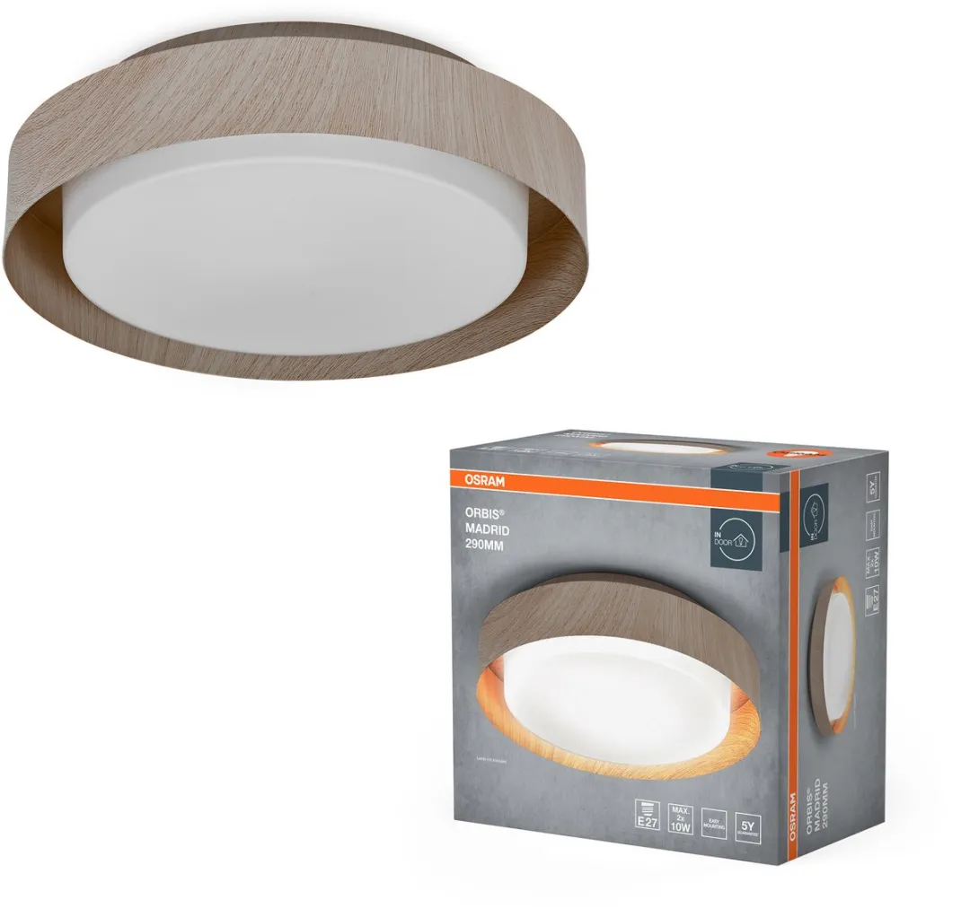 Osram Orbis Madrid Plafondlamp 290mm - Houtkleur - E27