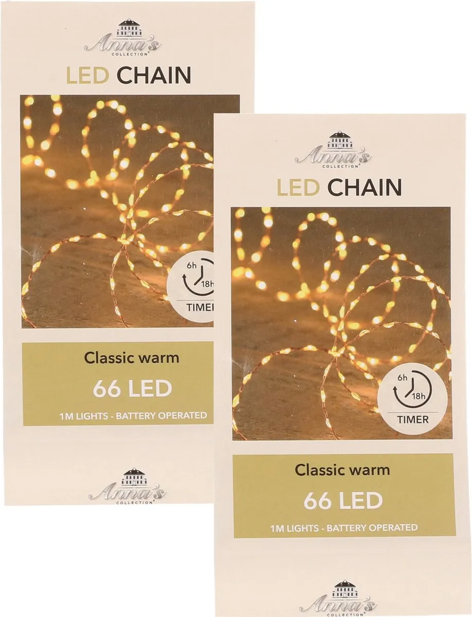 Anna's Collection Draadverlichting - Set van 3x stuks - koper - 66 led lampjes - klassiek warm wit - 1 m - lichtsnoer - koperdraad