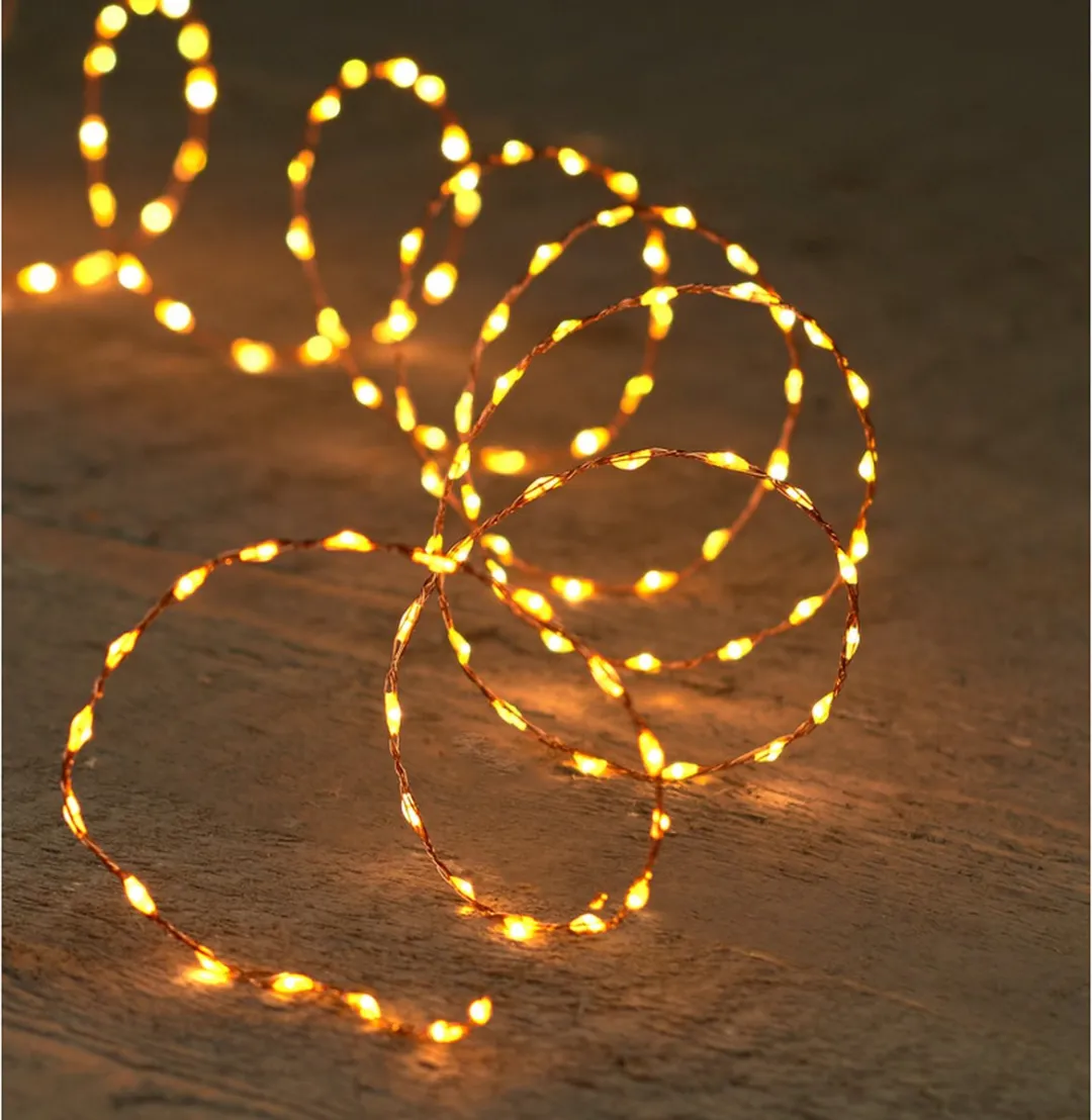 Anna's Collection Draadverlichting - Set van 3x stuks - koper - 66 led lampjes - klassiek warm wit - 1 m - lichtsnoer - koperdraad