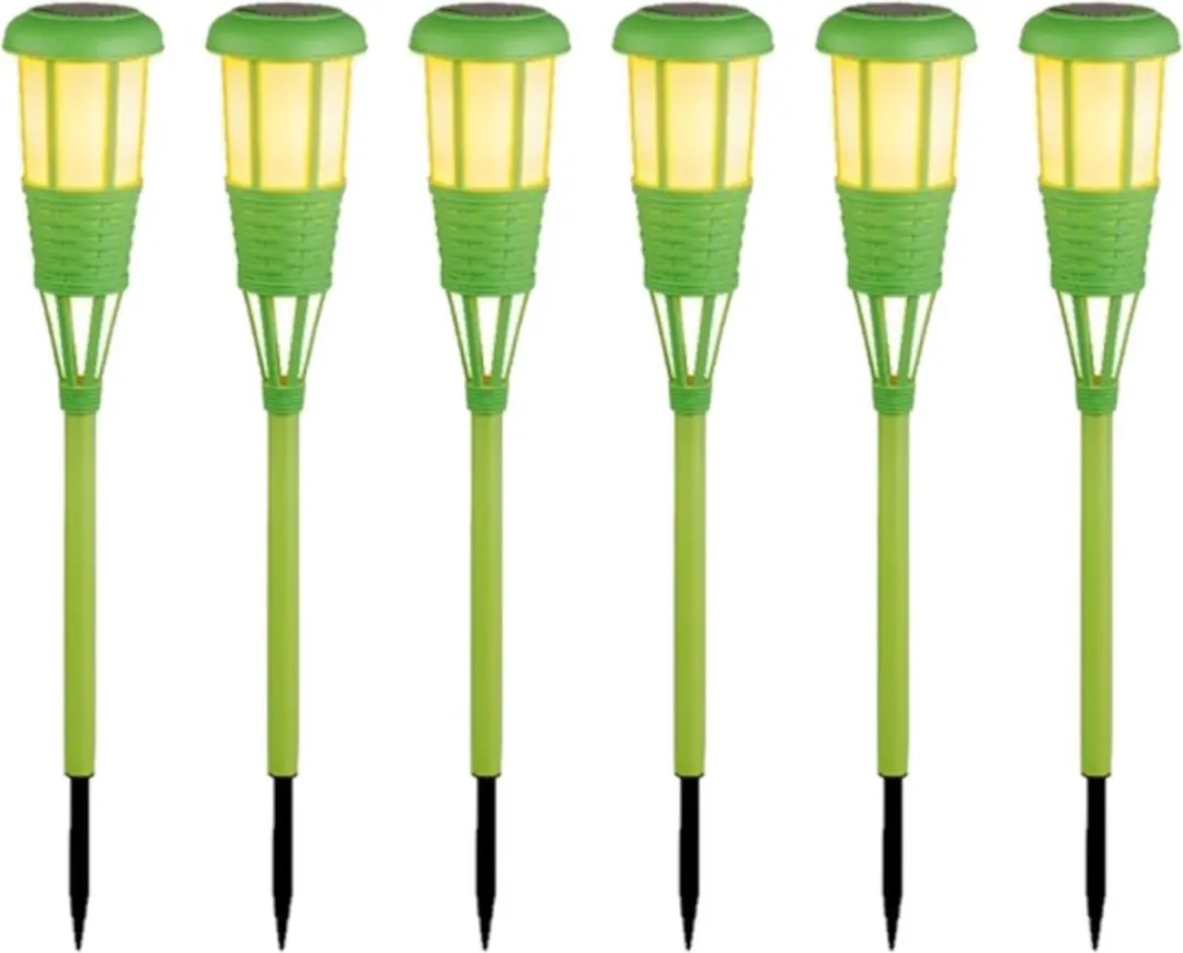 2x stuks solar tuinfakkel/tuinlamp groen op zonne-energie 61 cm - Prikspots tuinverlichting