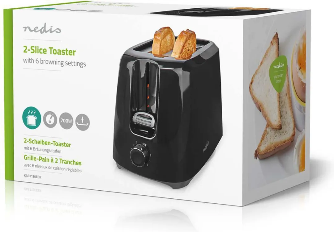 Nedis Broodrooster 2 Sleuven 700W - Zwart