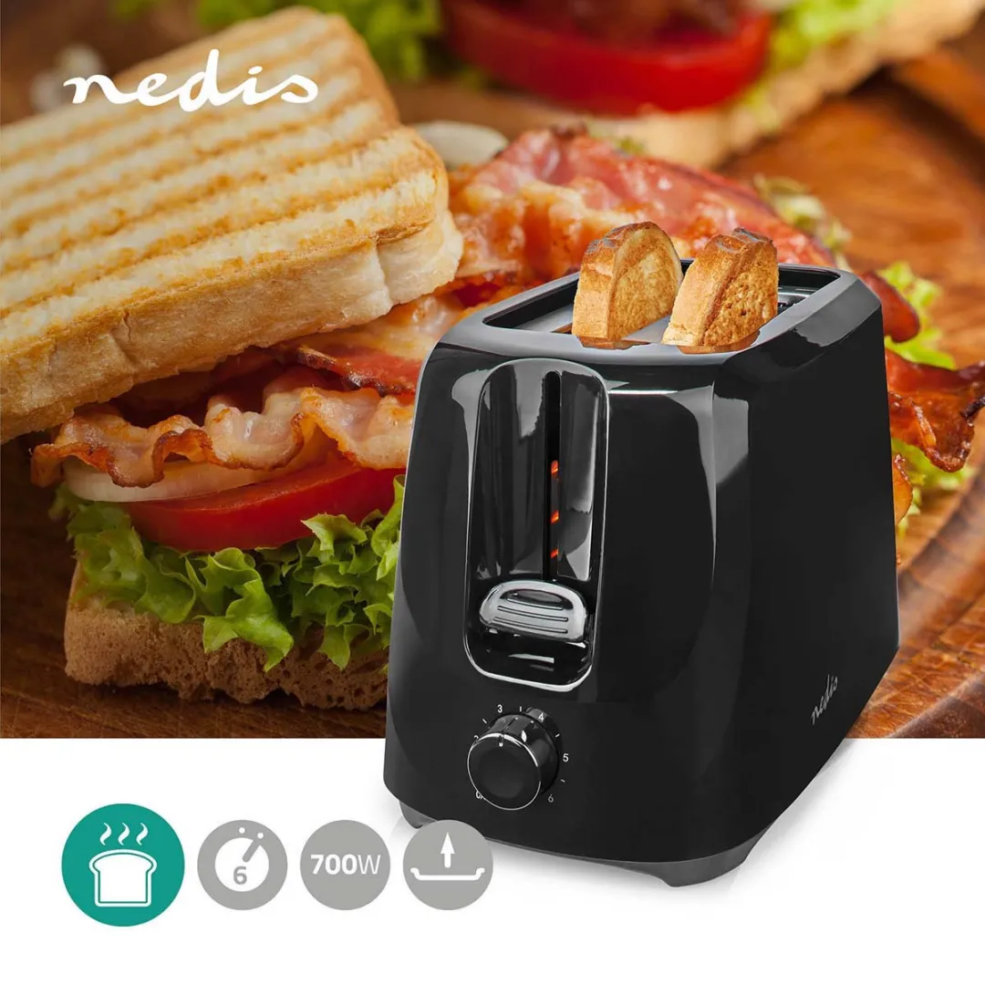 Nedis Broodrooster 2 Sleuven 700W - Zwart - afbeelding 6 van 6