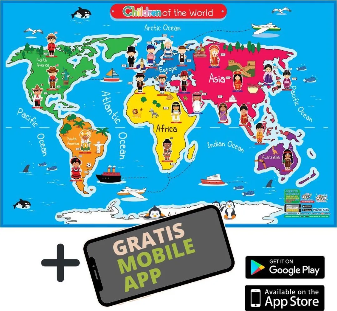 Akar Toys - World - Speelmat / Speeltapijt / Speelmat Foam / Speelgoed / Met GRATIS App - 150x100cm