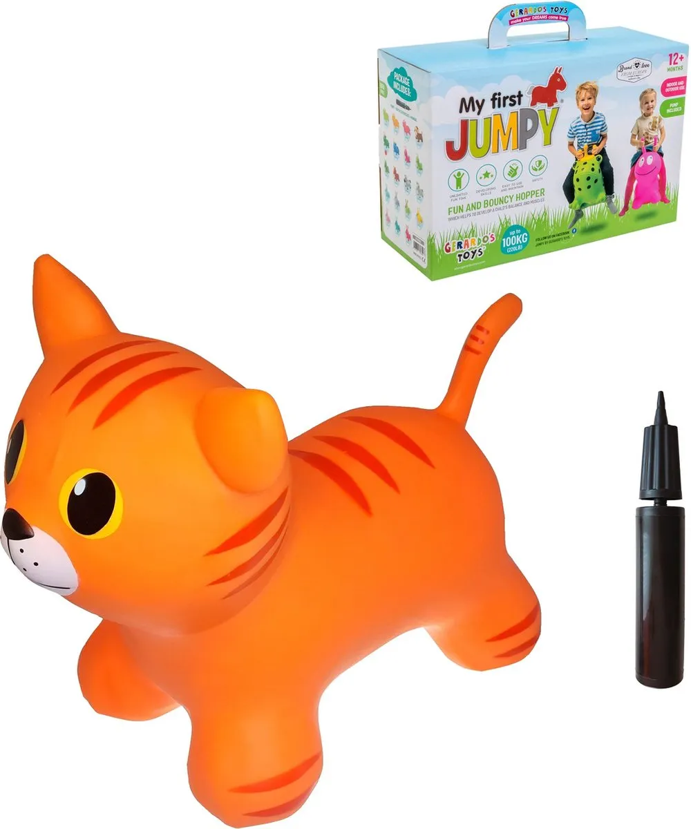 JUMPY Kat oranje - Hopper 100 kg belastbaar - Speelgoed Skippybal - Skippy Dieren - Skippybal Haas - Kinderspeelgoed - Speelgoed 12 maanden - Inclusief Pomp - Tot 100 kg Gewicht - Skippy bal - Cadeau kind - voedselveilige materialen