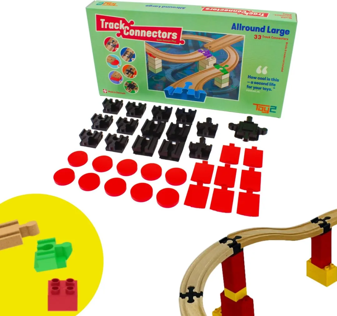 Allround Large - 33 Brio Adapters - Treinbaanonderdelen - Houten Treinbaan - geschikt voor bekende bouwstenen en treinbanen van o.a. Bandits & Angels