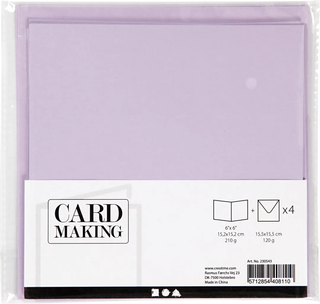 Creativ Company Kaarten & Enveloppen 15x15cm Lichtpaars - 4 Stuks