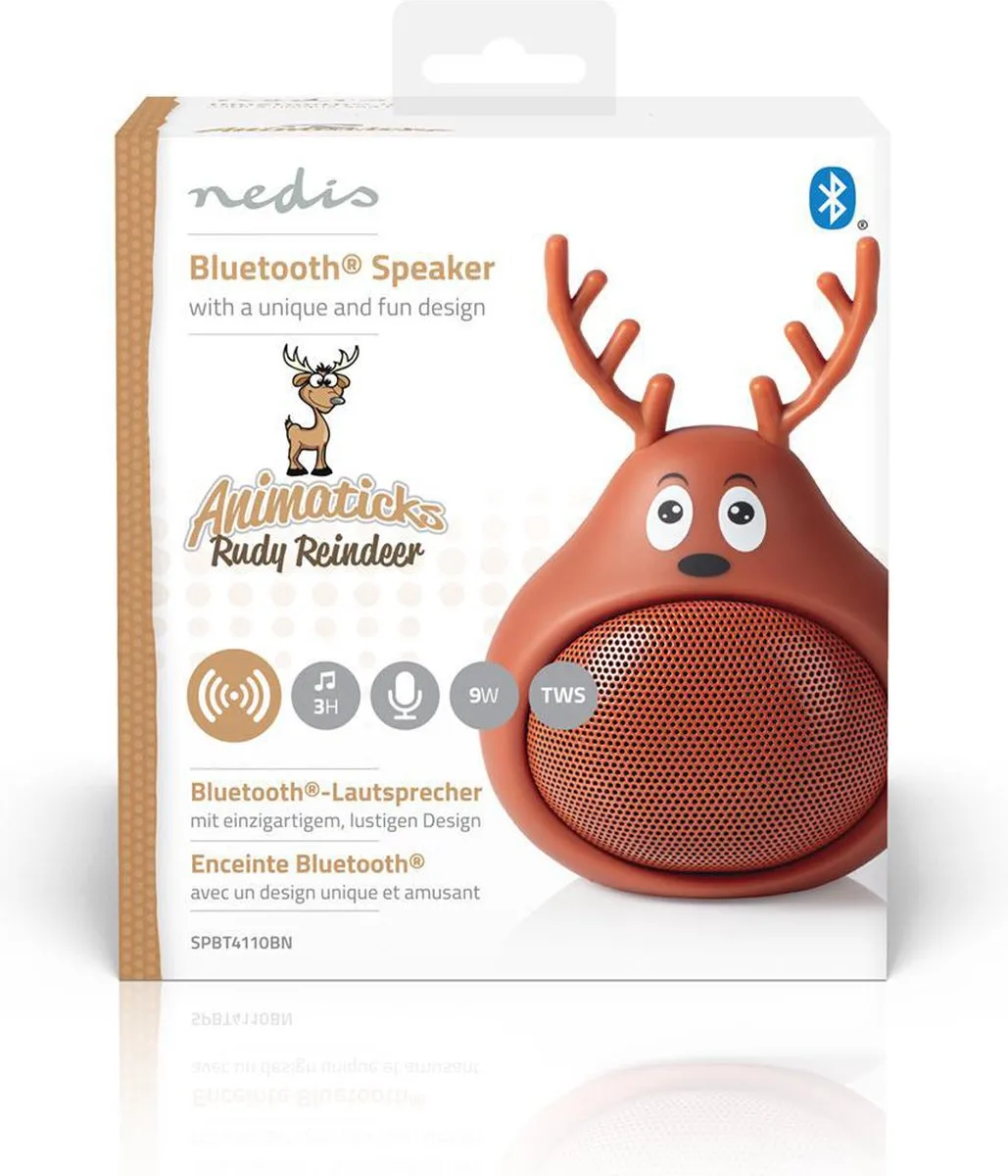 Nedis Animaticks Rudy Reindeer Bluetooth Speaker SPBT4110BN - 9W - Bruin - afbeelding 6 van 6