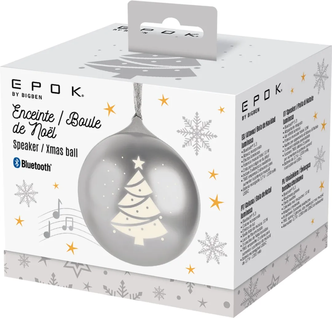 Bigben EPOK XMASBALLSILV Lichtgevende Kerstbal - Bluetooth Speaker - 10W - Zilver