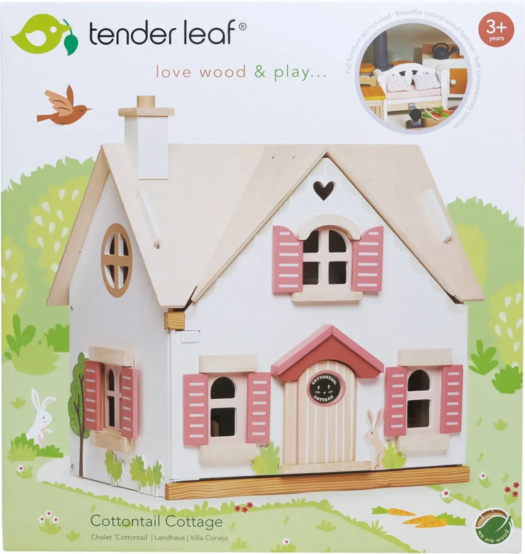 Tender Leaf Toys Houten Poppenhuis Cottentail - 13 Meubels 25 Poppen - Multicolor