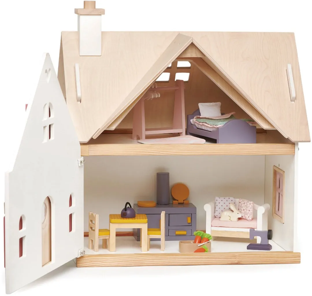 Tender Leaf Toys Houten Poppenhuis Cottentail - 13 Meubels 25 Poppen - Multicolor