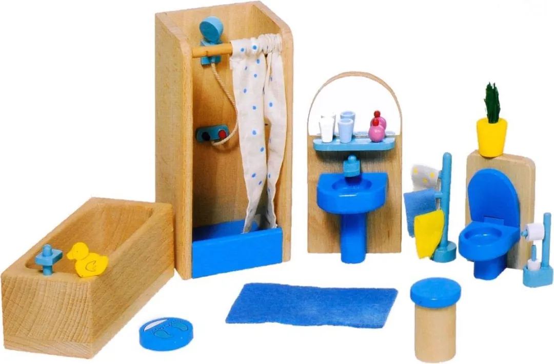 Goki Moderne Badkamer Poppenhuismeubeltjes 17-delig - Blauw