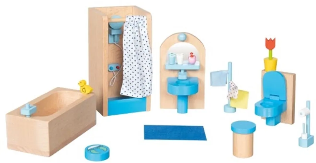 Goki Moderne Badkamer Poppenhuismeubeltjes 17-delig - Blauw