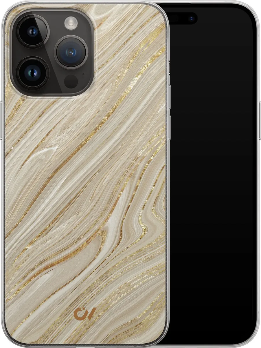 Casevibes iPhone 14 Pro Max Hoesje Golden Marble - A/14PM/UV/024