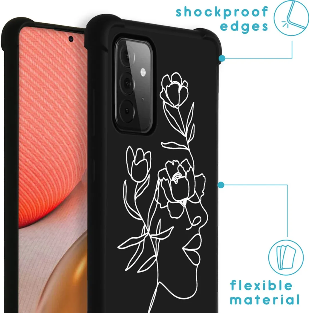 imosHion Hoesje Samsung Galaxy A72 - Woman Flower - Zwart