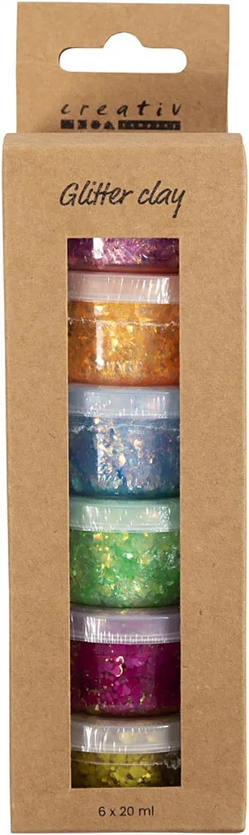 Creativ Company Glitter Clay Basiskleuren - 6x20ml Multikleurig