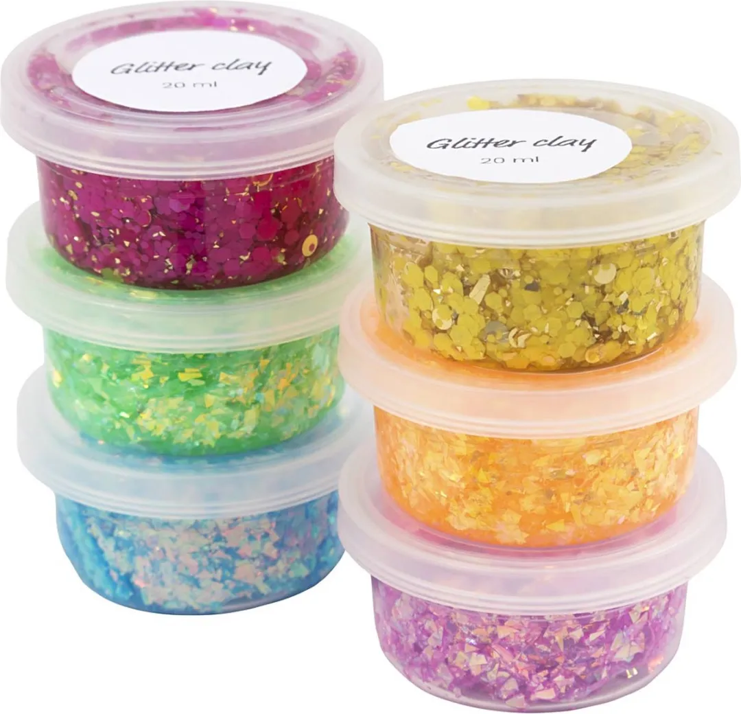 Creativ Company Glitter Clay Basiskleuren - 6x20ml Multikleurig