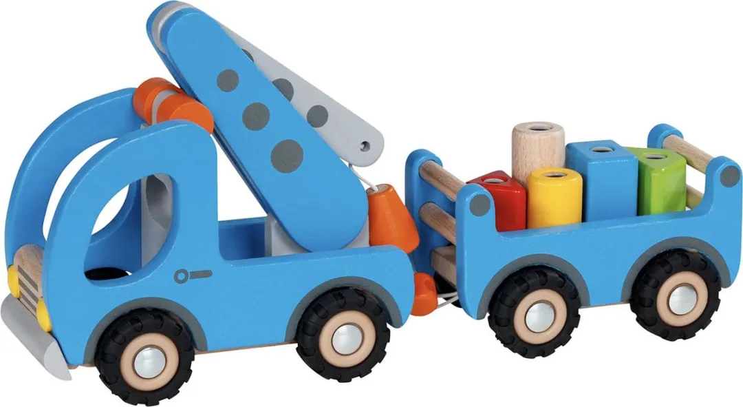 Goki Houten Voertuig-Mobiele Kraan 55875 - Multi kleuren