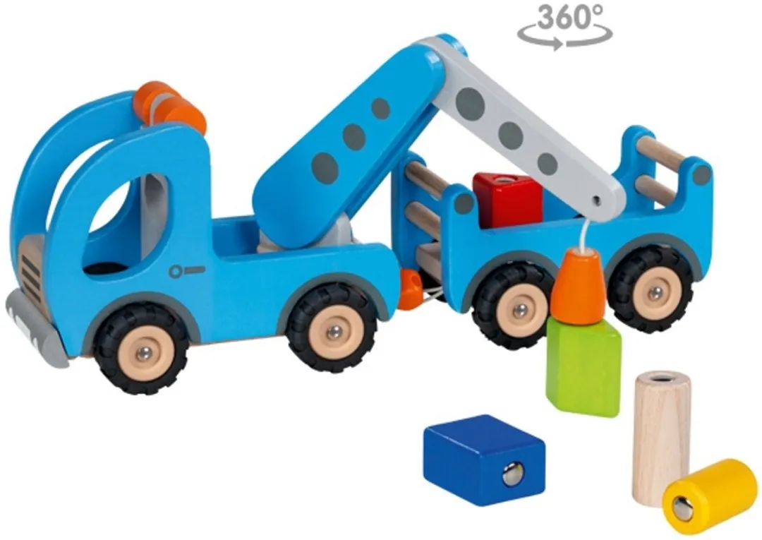 Goki Houten Voertuig-Mobiele Kraan 55875 - Multi kleuren