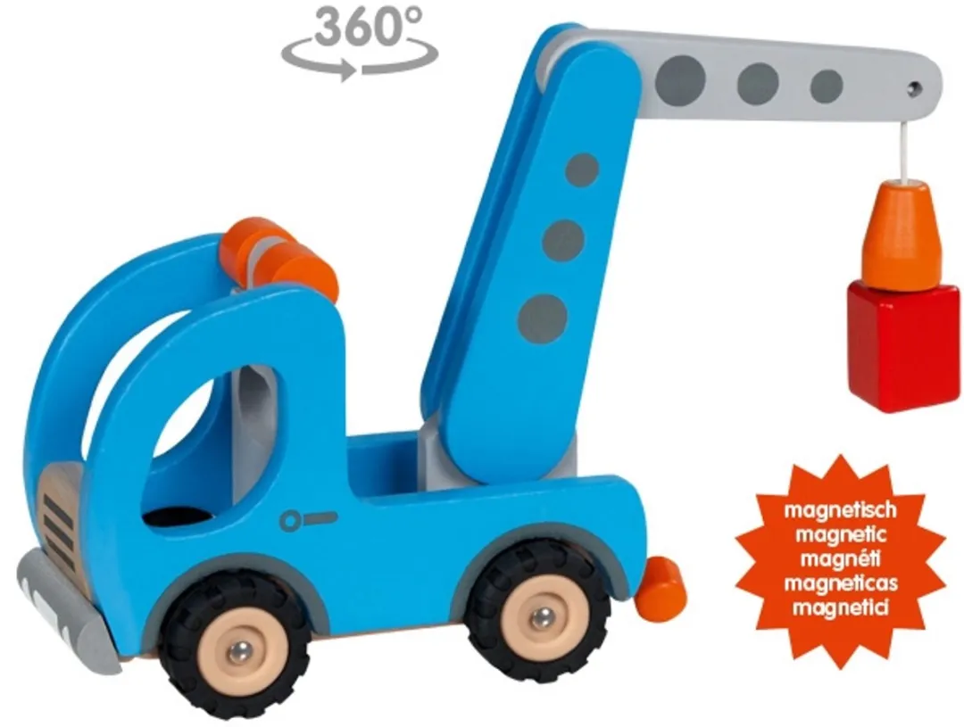 Goki Houten Voertuig-Mobiele Kraan 55875 - Multi kleuren