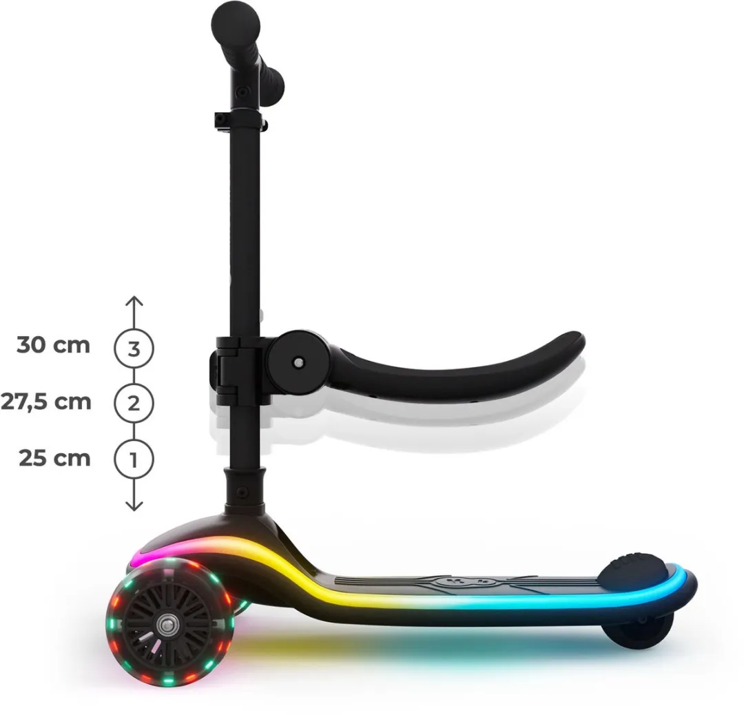 KinderKraft RAKET UP 2-in-1 Loopfiets/Driewieler - 3 Wielen - RGB LED - Opvouwbaar - Zwart