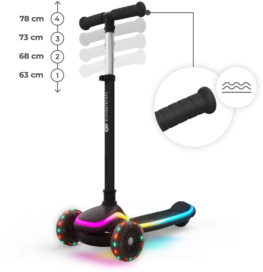 KinderKraft RAKET UP 2-in-1 Loopfiets/Driewieler - 3 Wielen - RGB LED - Opvouwbaar - Zwart