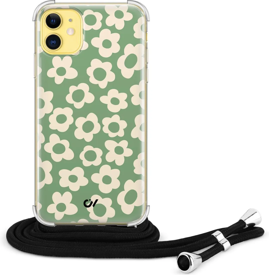 Casevibes Telefoonhoesje iPhone 11 Groen - Retro Cute Flowers