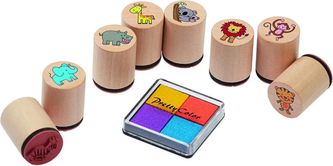 Goki Houten Stempelset 8-delig Wilde Dieren