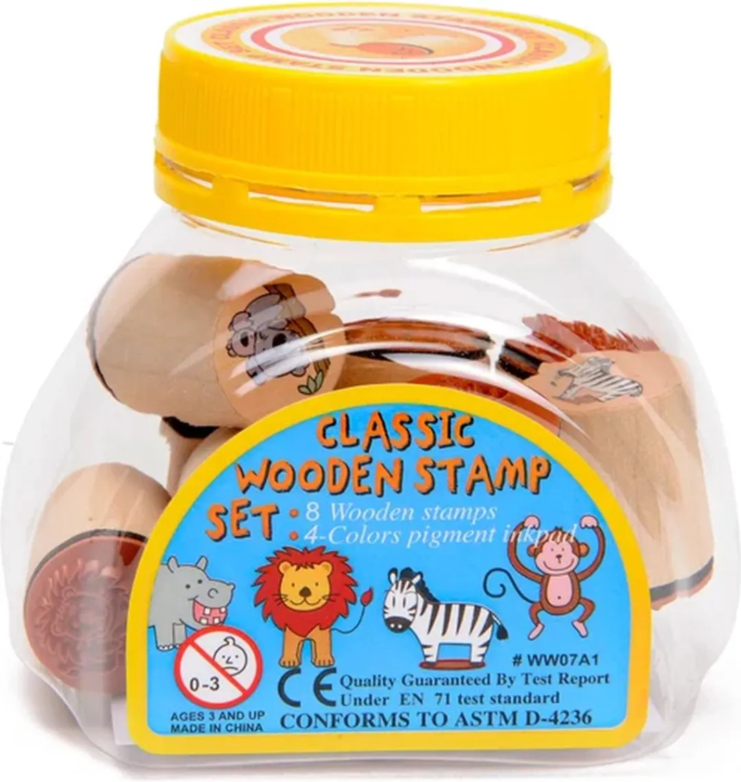 Goki Houten Stempelset 8-delig Wilde Dieren - Meerkleurig