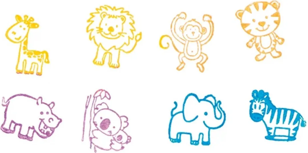 Goki Houten Stempelset 8-delig Wilde Dieren - Meerkleurig