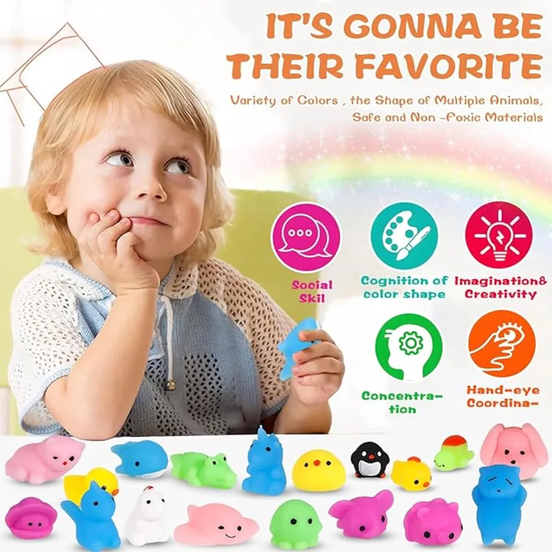 EverToys Mochi Squishy - 60x stuks - 4cm - Fidget Toys - Stressballen kinderen - Squishies Meisjes - Squishy Dieren - Seven