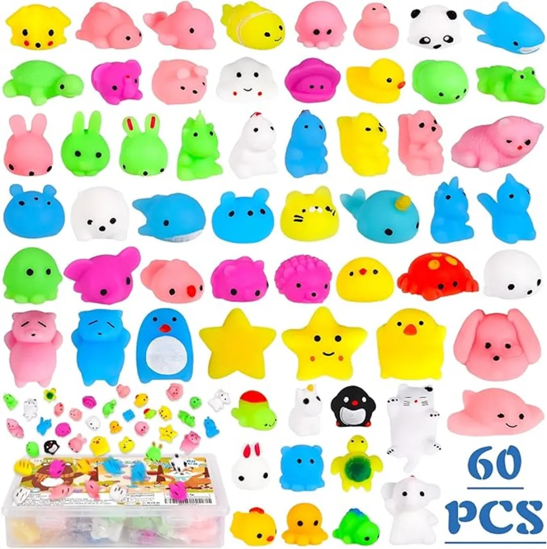 EverToys Mochi Squishy - 60x stuks - 4cm - Fidget Toys - Stressballen kinderen - Squishies Meisjes - Squishy Dieren - Seven
