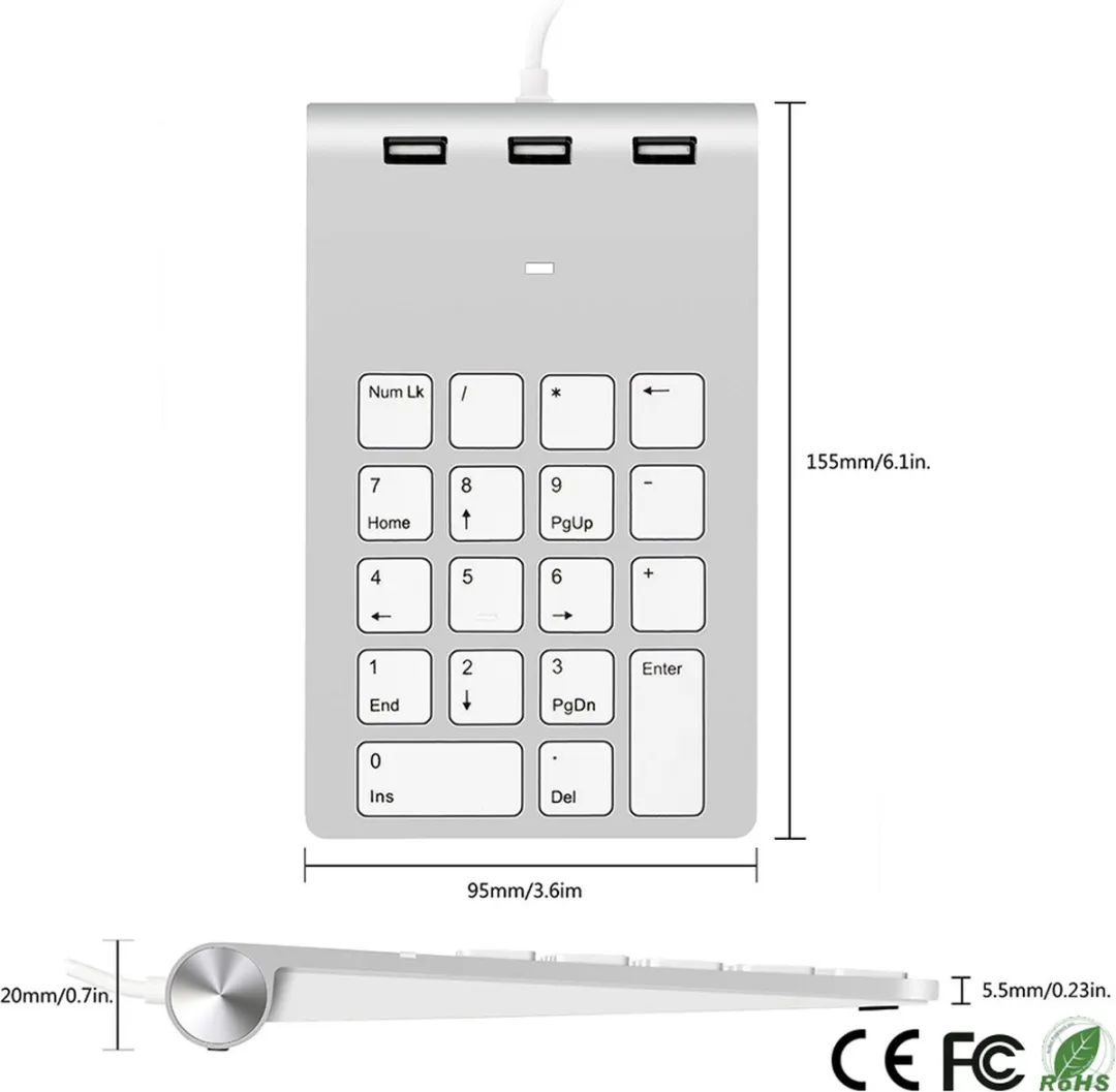 NÖRDIC NK622 USB Numeriek Toetsenbord - 18 Toetsen - Zilver