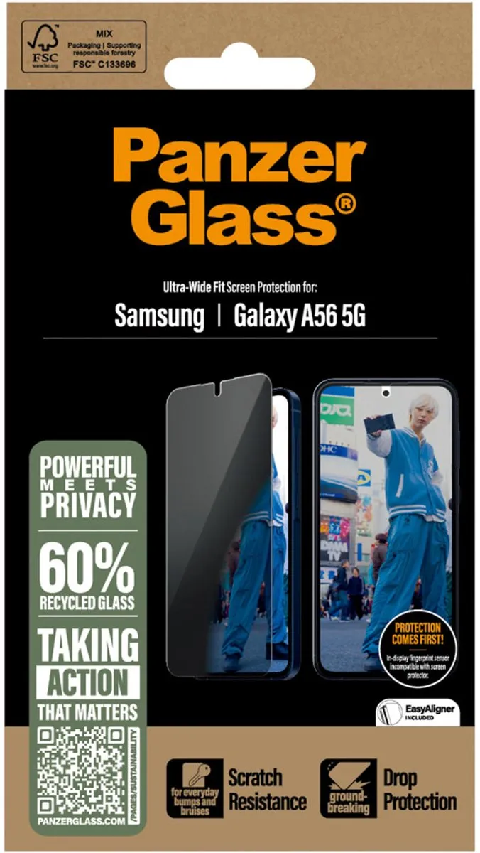 PanzerGlass Ultra-Wide Fit Privacy Screenprotector A56 - Zwart