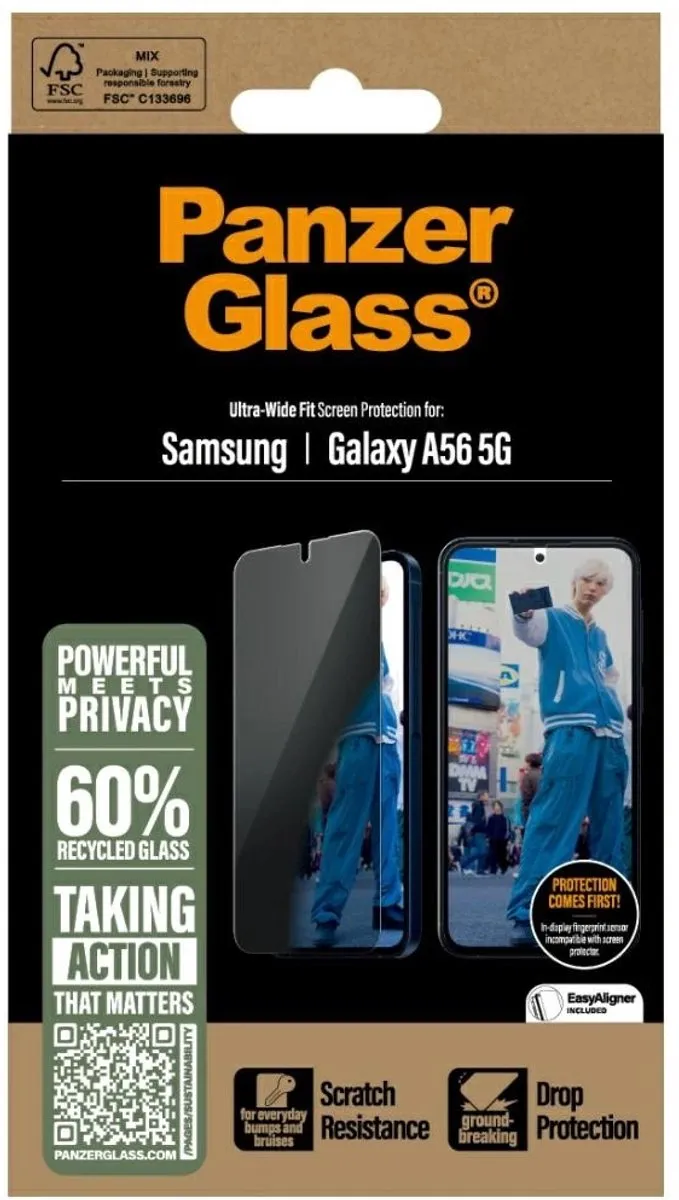 PanzerGlass Ultra-Wide Fit Privacy Screenprotector A56 - Zwart - afbeelding 6 van 6