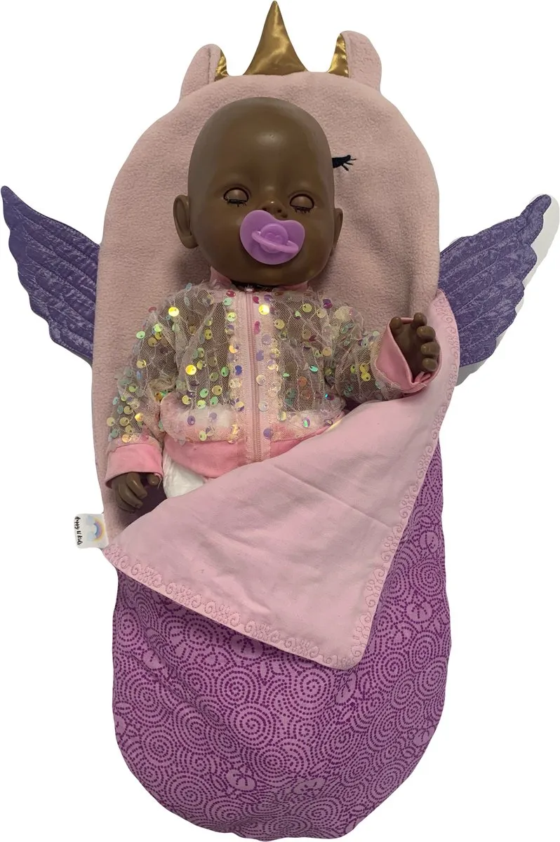 Happy U Kids Unicorn Slaapzak voor Babypop 36-43cm - Paars/Pastel/Roze