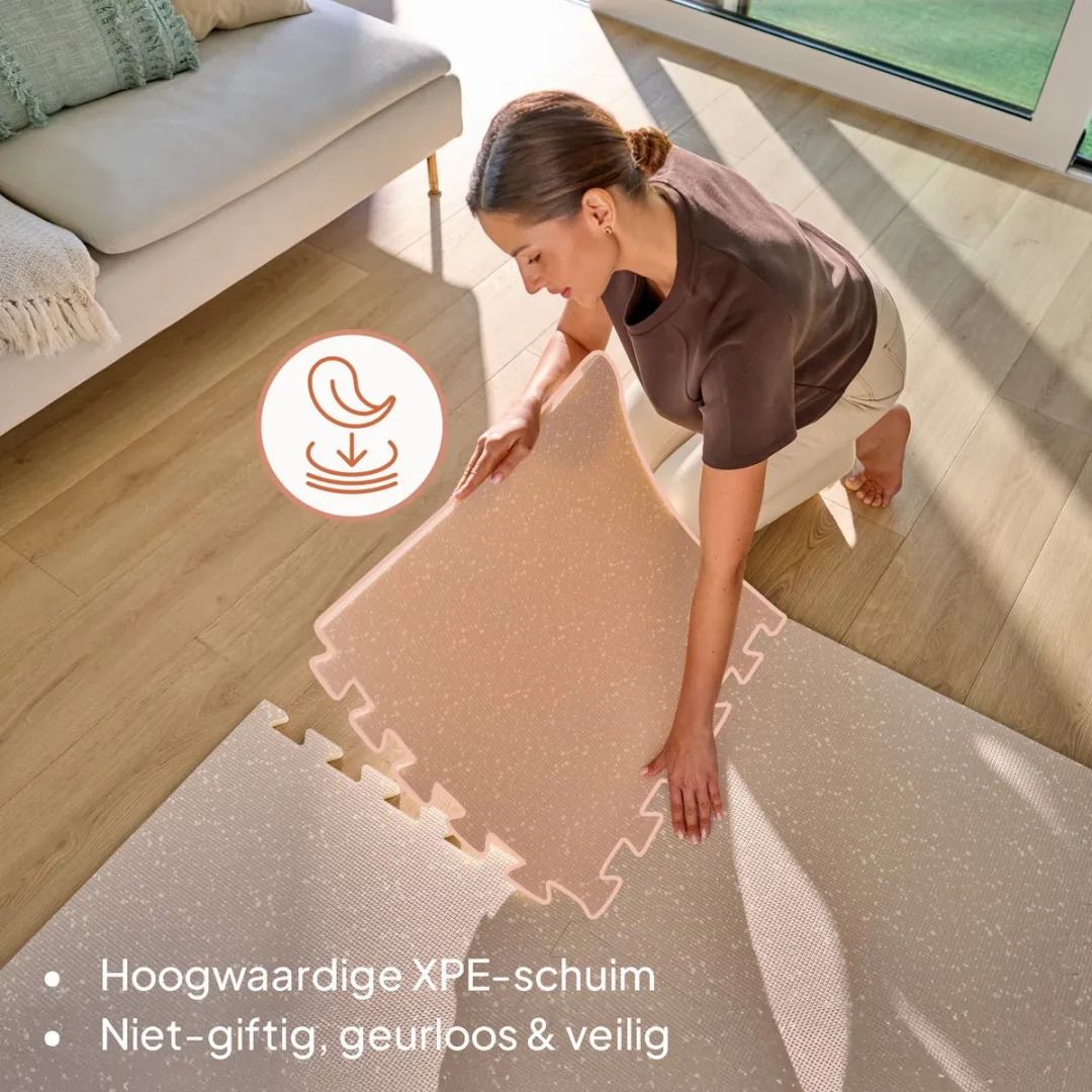 Lionelo Yoka Speelmat Beige - Dubbelzijdig Foam Vloerpuzzel