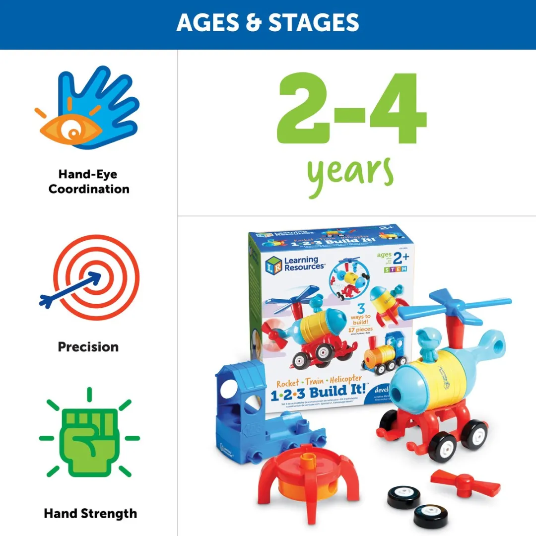 Learning Resources 1-2-3 Build It! Raket-Trein-Helikopter Multicolor