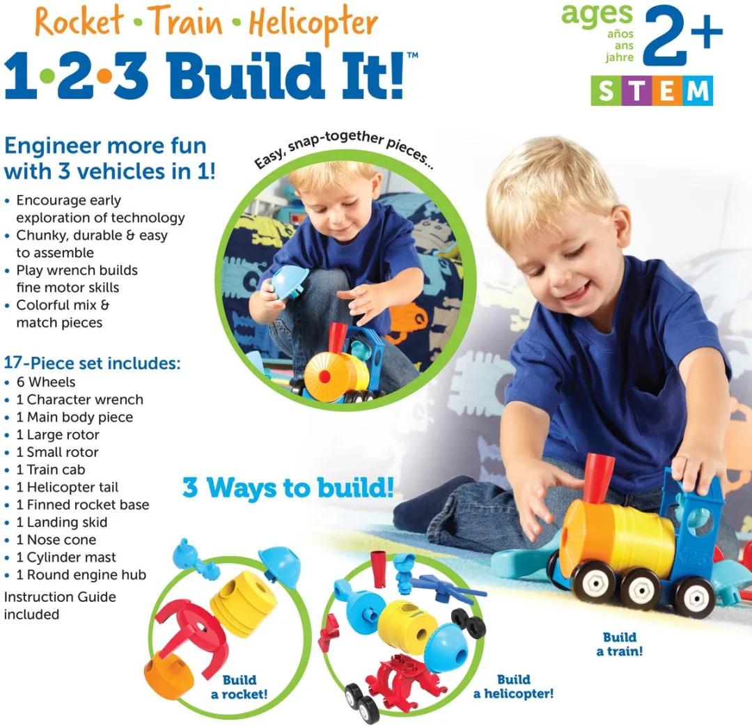 Learning Resources 1-2-3 Build It! Raket-Trein-Helikopter Multicolor
