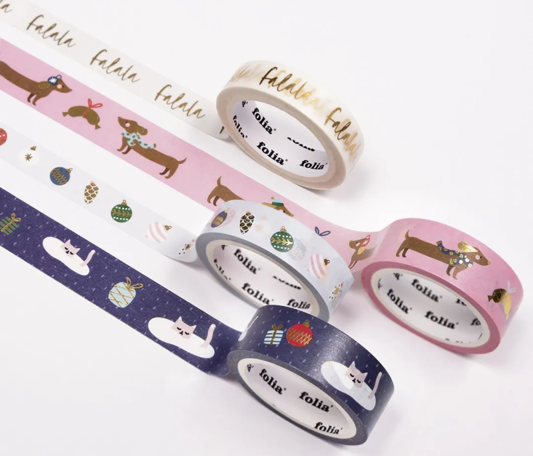 Folia Decoratiepleisterband Washi-Tape Kerst 'FALALA' - 4 Rollen - 5m