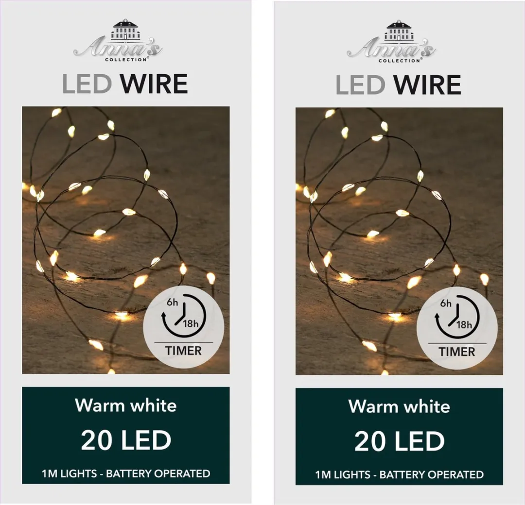 Anna's Collection Draadverlichting 2x20 LED Warm Wit 100cm
