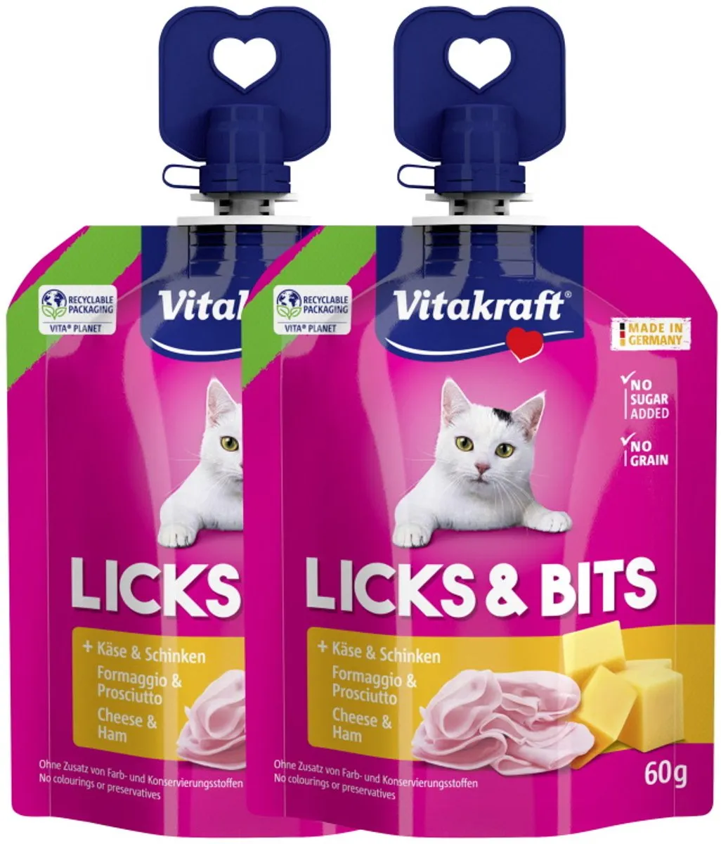 Vitakraft Licks & Bits Kat Kaas & Ham Liquid Snack 60g