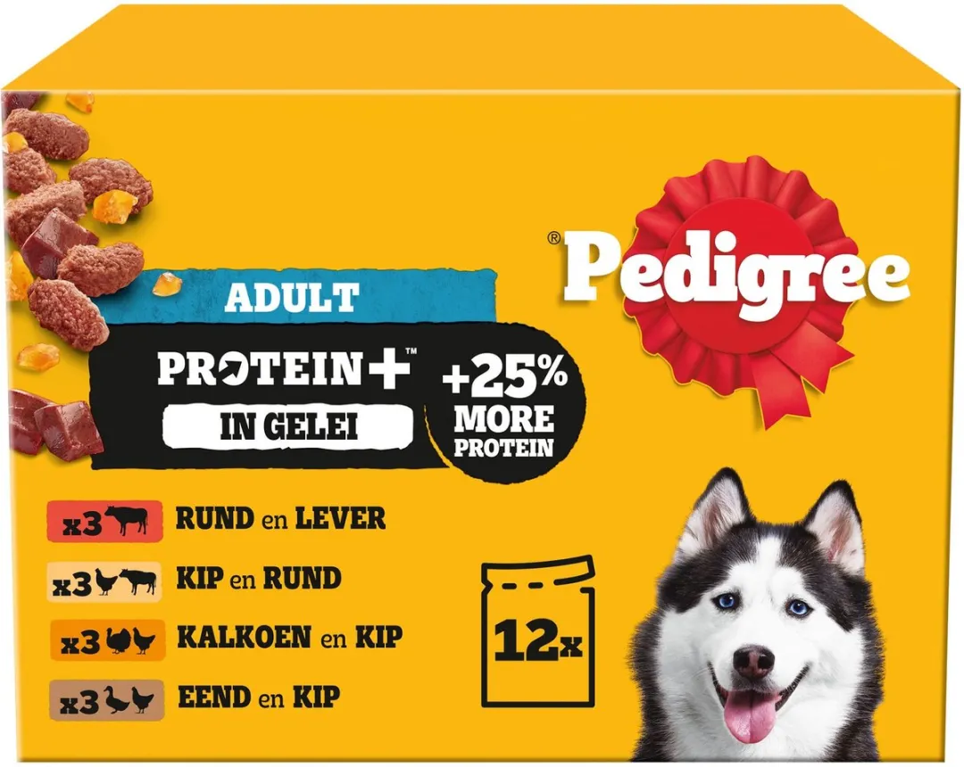 Pedigree Adult in Gelei Protein+ Maaltijdzakjes - 12x85g