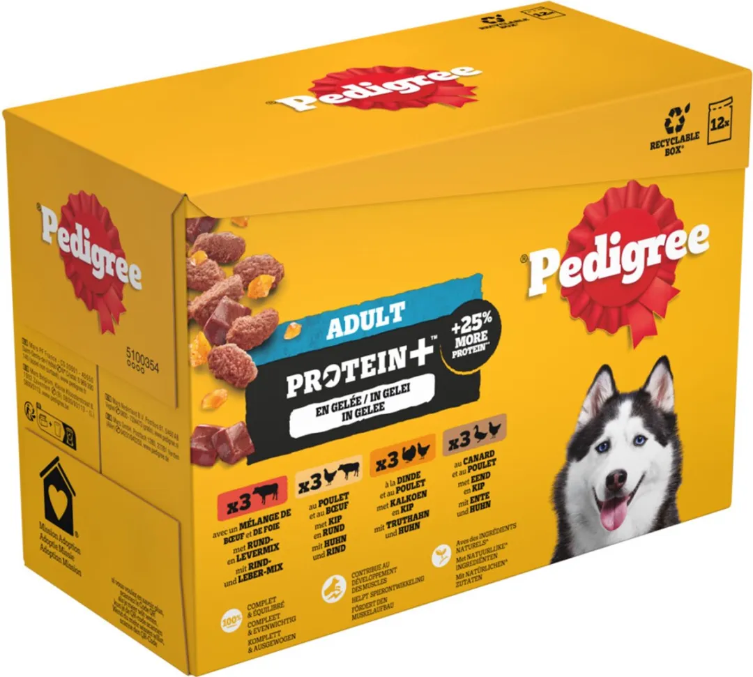 Pedigree Adult in Gelei Protein+ Maaltijdzakjes - 12x85g