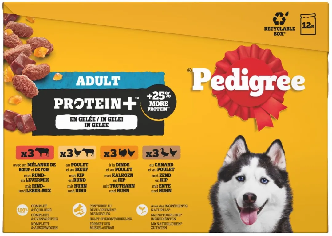 Pedigree Adult in Gelei Protein+ Maaltijdzakjes - 12x85g