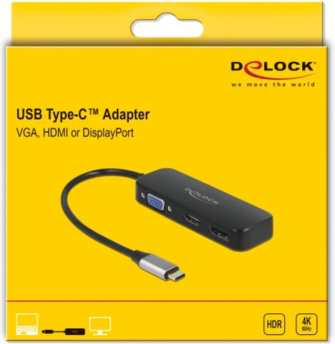Delock 64156 USB-C Adapter VGA/HDMI/DisplayPort 4K60 - Zwart