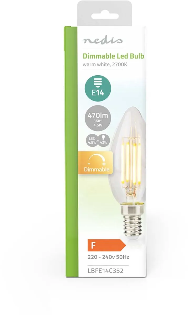 Nedis LED-Filamentlamp E14 Kaars 4.5W 470lm Warm Wit - Retrostijl